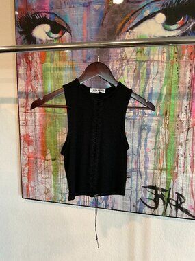 Joah Brown Lace Up Crop Tank Black S M